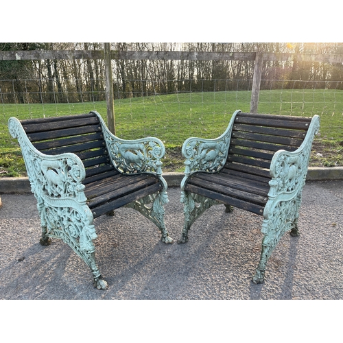15 - PAIR OF CAST IRON GARDEN CHAIRS BY GEORGE SMITH & CO, ANIMAL DESIGN