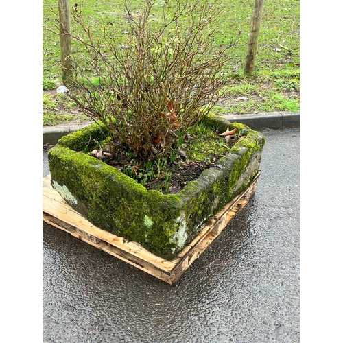 20 - LARGE SQUARE CARVED SANDSTONE TROUGH