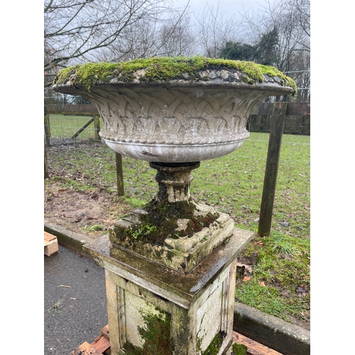 52 - LARGE HADDLE STONE URN ON PLINTH