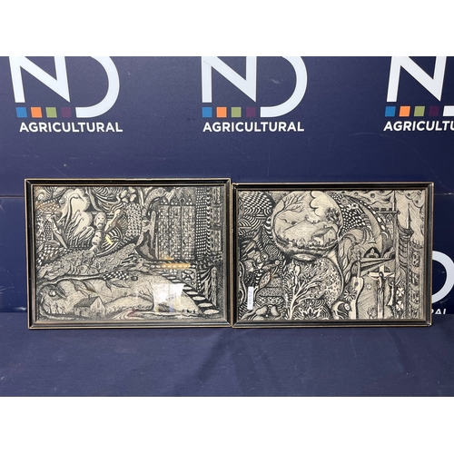 240A - PAIR OF PENWORK PICTURES