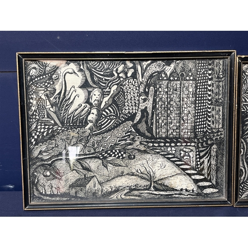 240A - PAIR OF PENWORK PICTURES