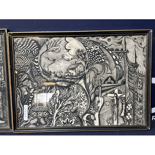 240A - PAIR OF PENWORK PICTURES