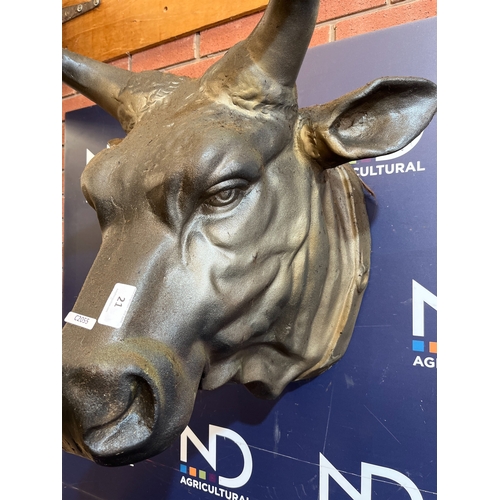 21 - LIFE-SIZE METAL BULL BUST