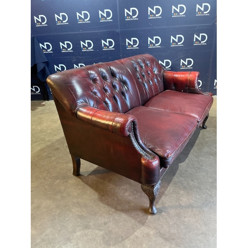 39 - RED LEATHER CHESTERFIELD SOFA