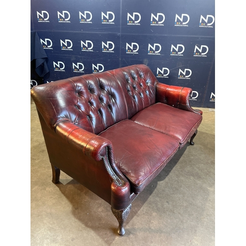 39 - RED LEATHER CHESTERFIELD SOFA