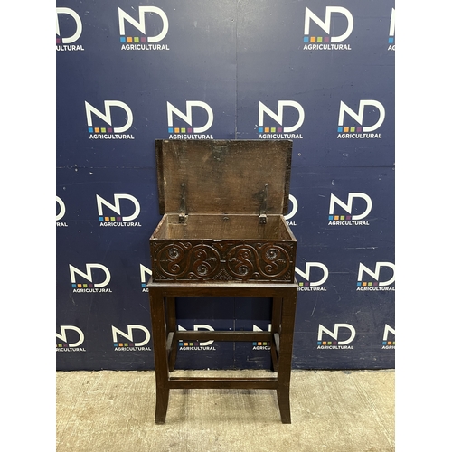 51 - EARLY OAK BIBLE BOX  ON STAND