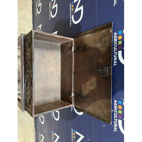 51 - EARLY OAK BIBLE BOX  ON STAND