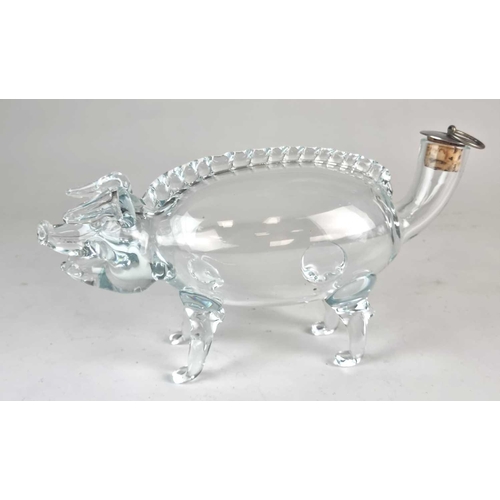 271 - A Scandinavian glass gin pig decanter, possibly Danish, mid-20th century, modelled standing on all f... 