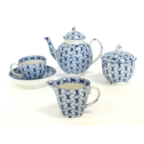 290 - A Rogers pearlware toy tea service circa 1815-20 transfer-printed in underglaze blue in a seaweed an... 