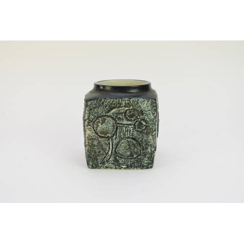 336 - A Troika marmalade jar by Eleanor Winning, circa 1974-75, turquoise and brown, 9cm high