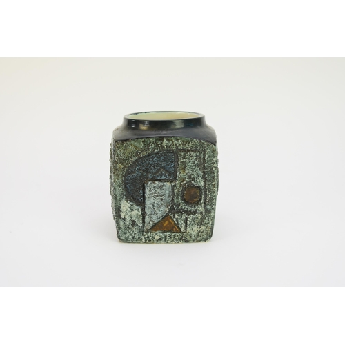 336 - A Troika marmalade jar by Eleanor Winning, circa 1974-75, turquoise and brown, 9cm high