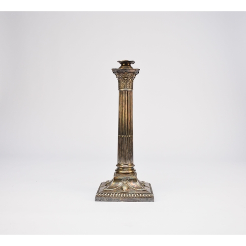 37 - An electroplated candelabrum base, of Corinthian column form and raised on Adams style base with urn... 