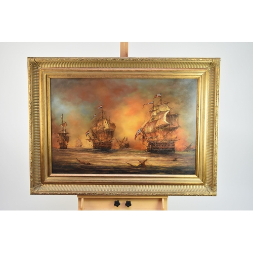 375 - British School (20th Century) Naval Battle, probably Trafalgar, signed 'S. Robertson' lower left, oi... 