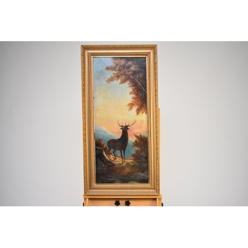 377 - British School (Late 19th Century) Pair of Landscapes with Stags, oil on canvas, 91 x 38 cm, frame 1... 