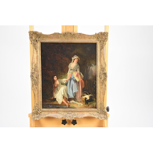 385 - British School (19th Century) Two Women Preparing to Bathe, oil on canvas, 45 x 37 cm, frame 58 x 51... 