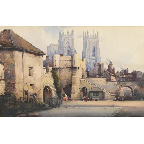 402 - Noel Henry Leaver (1889-1951) York Minster from Bootham Bar, signed lower right, watercolour, 28x 45... 