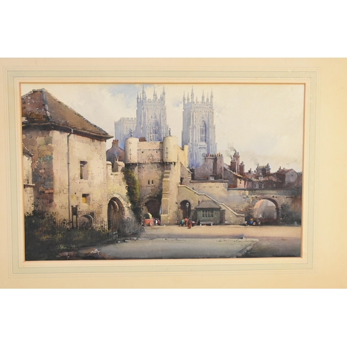 402 - Noel Henry Leaver (1889-1951) York Minster from Bootham Bar, signed lower right, watercolour, 28x 45... 