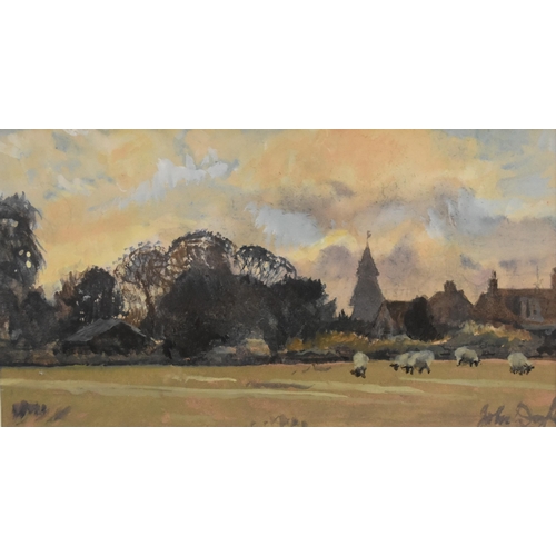 407 - John Doyle (British b.1928 ) Brookland, Romney Marsh, signed lower right, watercolour, 11.5 x 21 cm ... 