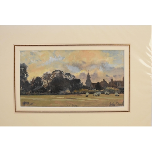 407 - John Doyle (British b.1928 ) Brookland, Romney Marsh, signed lower right, watercolour, 11.5 x 21 cm ... 