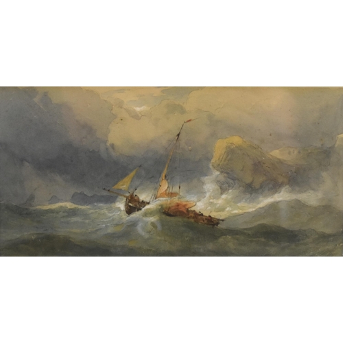 408 - Edward Duncan RWS (1803 - 1882) Setting Out in Stormy Seas, watercolour, 10.5 x 21 cm, frame 25 x 36... 