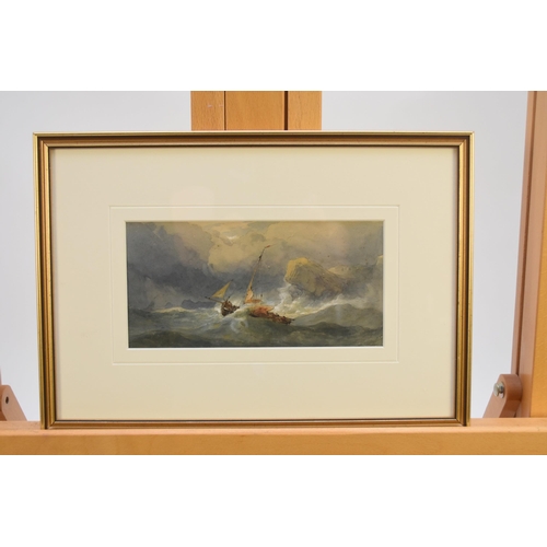 408 - Edward Duncan RWS (1803 - 1882) Setting Out in Stormy Seas, watercolour, 10.5 x 21 cm, frame 25 x 36... 