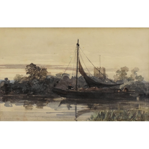 415 - Circle of Peter de Wint (1784-1849) Wherry on a Stream, watercolour, 12.5 x 20 cm, frame 30 x 36 cm ... 