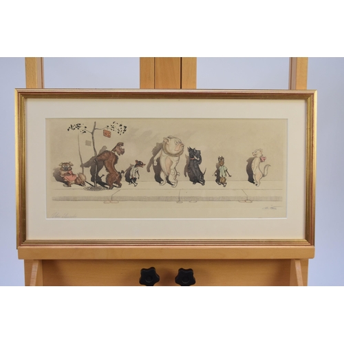 421 - Boris O'Klein (1893-1985) Five Comical Dog Prints, signed and titled, frames 30 x 57 cm (5)