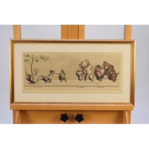 421 - Boris O'Klein (1893-1985) Five Comical Dog Prints, signed and titled, frames 30 x 57 cm (5)