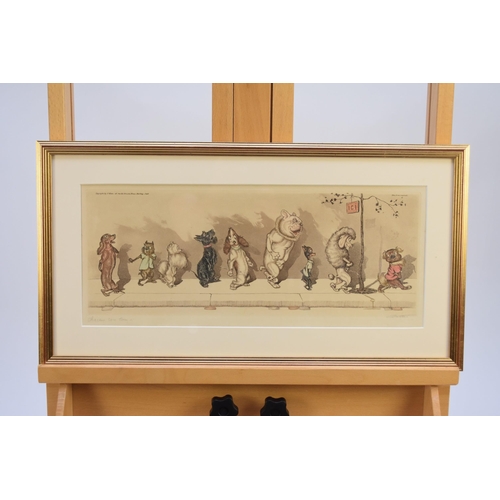 421 - Boris O'Klein (1893-1985) Five Comical Dog Prints, signed and titled, frames 30 x 57 cm (5)