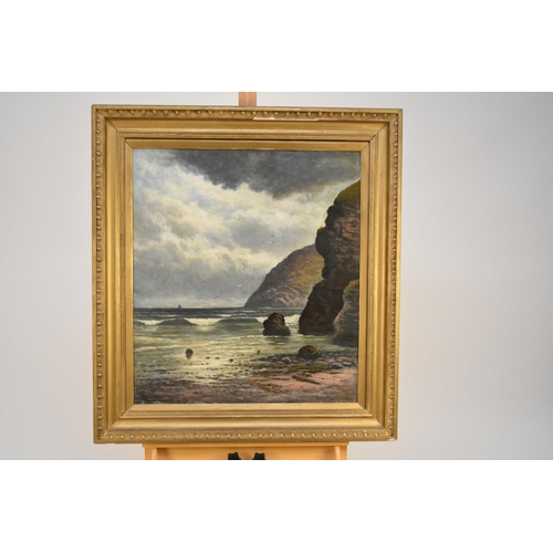 437 - British School (20th Century) Coastline, probably North Wales, initialled '7WP' lower left, oil on b... 