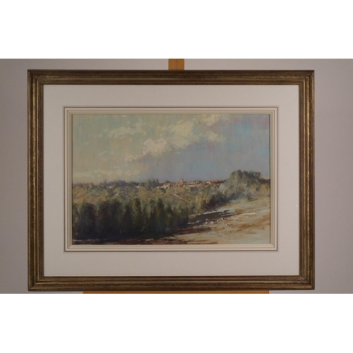 459 - James Longueville PS (b.1942) Overton on Dee, Evening Light, oil and pastel on board, mixed media, 4... 