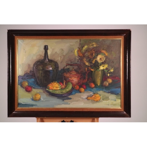 464 - Harry Zeegers (b.1929) Still Life Study with fruit and flowers, signed lower right, oil on canvas, 6... 