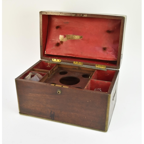 511 - A 19th Century brass-bound mahogany decanter box, of rectangular outline, with integral brass carryi... 