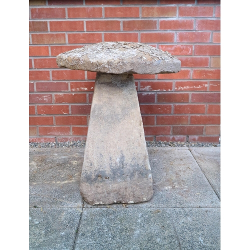 587 - Two antique cut weathered limestone staddle stones and caps