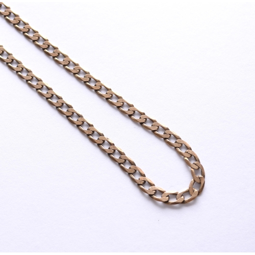 96 - A yellow metal flat curb link chain necklace, with lobster claw fastening, stamped '9k', 50cm long, ... 