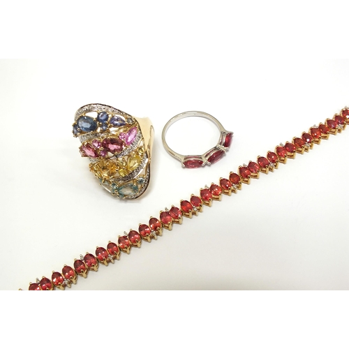 120 - A 9ct gold orange sapphire and diamond bracelet, 18.5cm long, together with a 9ct gold ruby and diam... 