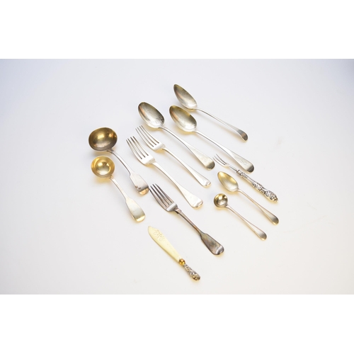 18 - A harlequin collection of flatware, comprising; three Old English pattern tablespoons, two Fiddle pa... 