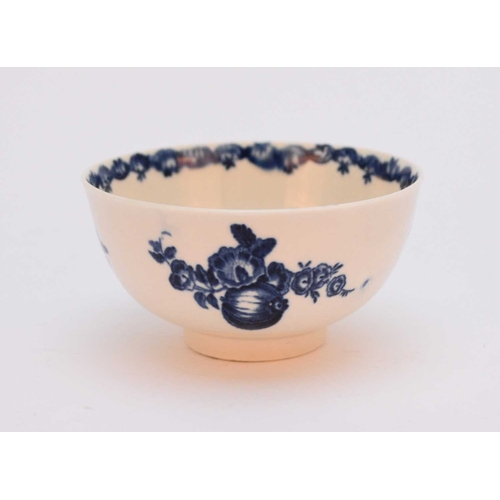 11 - A Worcester sugar bowl, circa 1775, transfer-printed in underglaze blue with the 'Fruit and Wreath' ... 