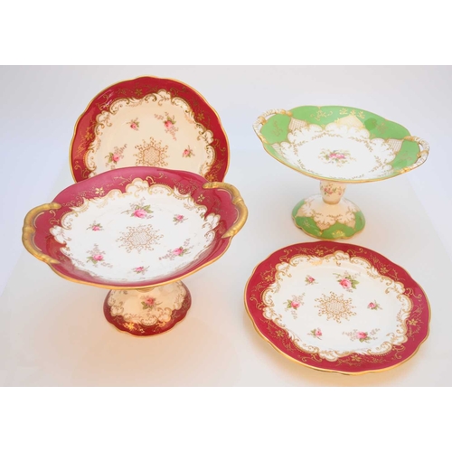 120 - A Coalport dessert service, early 20th century, claret borders with printed and hand-coloured with r... 