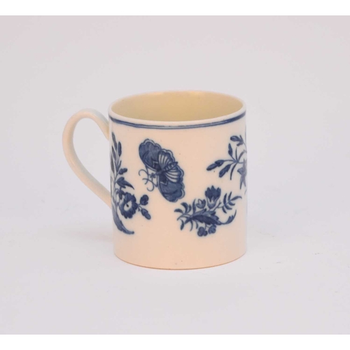 19 - A small Caughley 'Three Flowers and Butterfly' coffee can, circa 1780-85, transfer-printed in underg... 