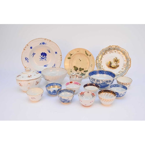 21 - Assembled English ceramics, late 18th and early 19th century, including a Worcester spiral shanked s... 