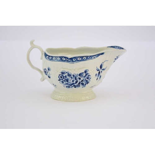 29 - A large Worcester 'Strap-fluted Floral' sauceboat circa 1770-75 painted in underglaze blue, moulded ... 