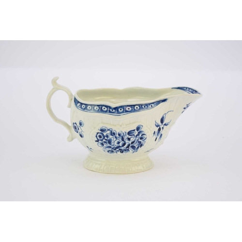 29 - A large Worcester 'Strap-fluted Floral' sauceboat circa 1770-75 painted in underglaze blue, moulded ... 