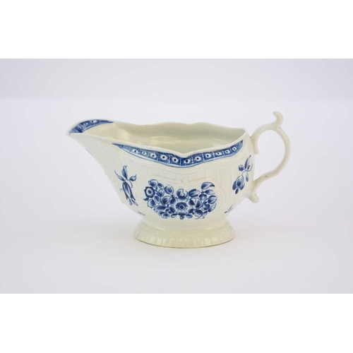 29 - A large Worcester 'Strap-fluted Floral' sauceboat circa 1770-75 painted in underglaze blue, moulded ... 