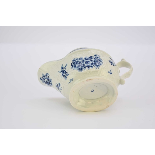 29 - A large Worcester 'Strap-fluted Floral' sauceboat circa 1770-75 painted in underglaze blue, moulded ... 