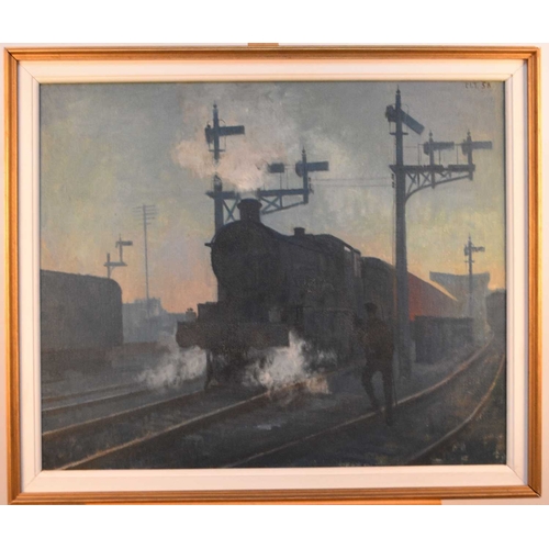 290 - Lawrence Toynbee (1922-2002), Great Western Railway Hall Class Locomotive, Oxford Station on a Foggy... 