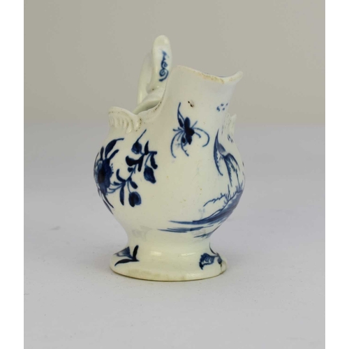 30 - A Derby porcelain 'Cannonball' dolphin cream boat circa 1765-9 painted in underglaze blue, unmarked,... 