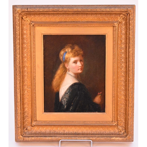 307 - George Augustus Freezor (act.1861-1900) Portrait of a golden haired lady looking back over her shoul... 