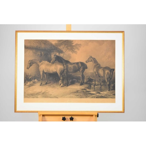 327 - After Landseer, Hunters at Grass, measurements 61 x 87 cm, frame 78 x 104 cm, together with 'Death o... 