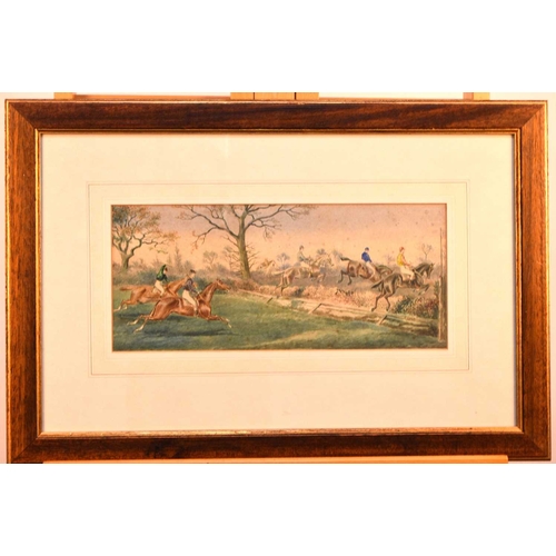 329 - British School (19th Century) Pair of Steeplechase scenes showing riders cresting a jump, signed 'E ... 